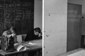 Holger Rüdel, linke Studenten lesen Zeitung Kunsthochschule Hamburg, 1973